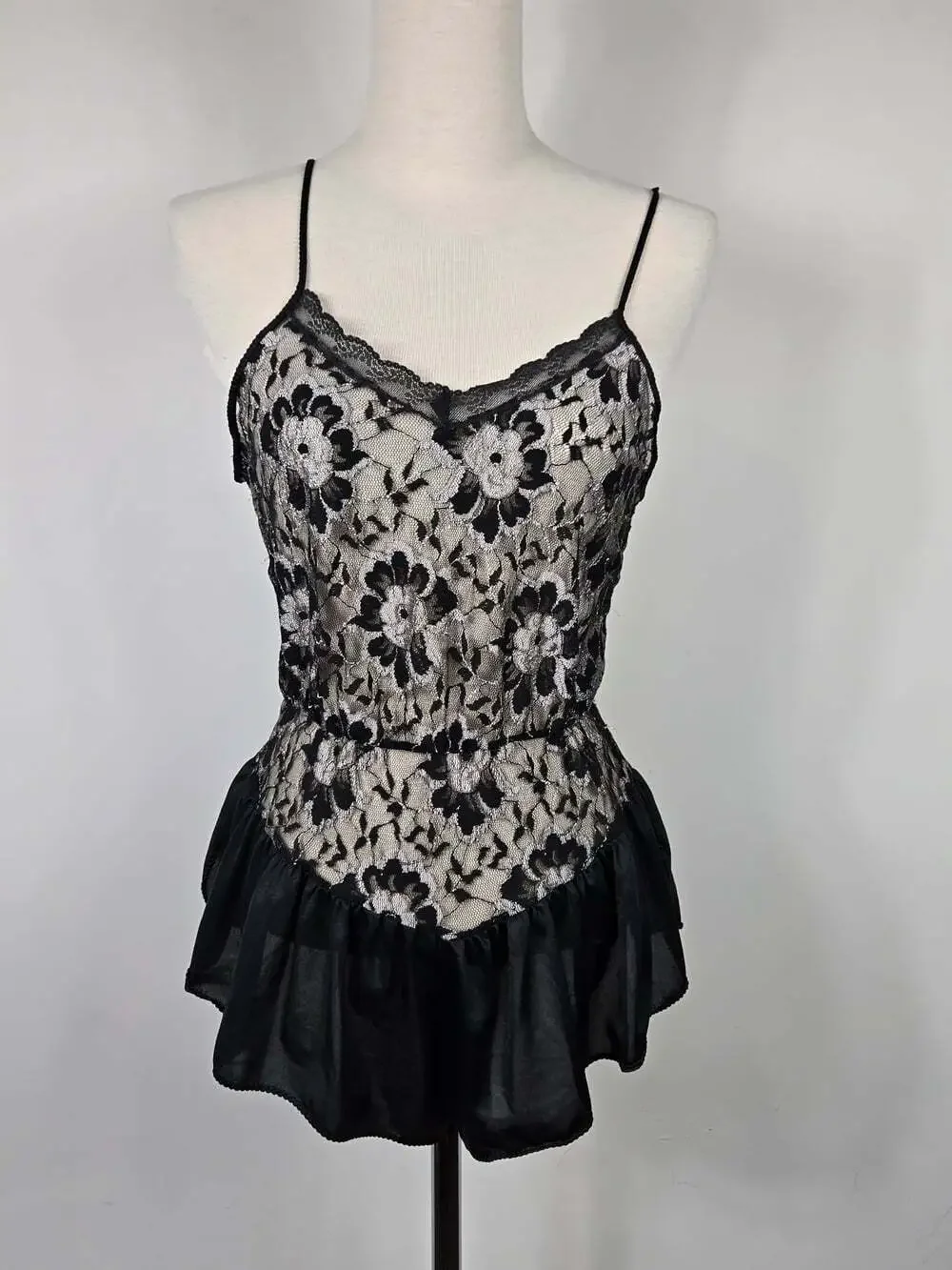 Vintage Undercover Wear Black Lace Teddy Romper Bodysuit Small Lingerie USA
